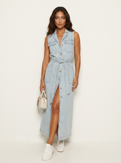 Denim midi dress with waist belt - Sienna