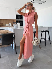 Denim midi dress with waist belt - Sienna
