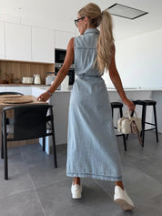Denim midi dress with waist belt - Sienna