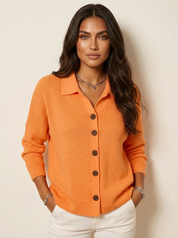 Dames gebreid vest met kraag en knoopsluiting, oranje