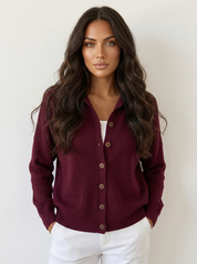 Dames gebreid vest met kraag en knoopsluiting, wijnrood