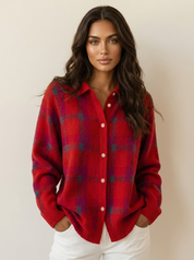 Dames Gebreid Vest – Geruit Design met Kraag en Knoopsluiting