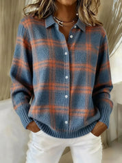 Dames Gebreid Vest – Geruit Design met Kraag en Knoopsluiting