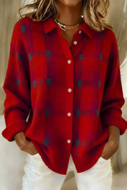 Dames Gebreid Vest – Geruit Design met Kraag en Knoopsluiting