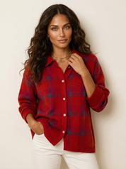 Dames Gebreid Vest – Geruit met Kraag en Knopen