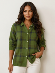 Dames Gebreid Vest – Geruit met Kraag en Knopen