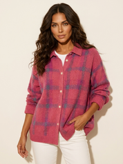 Dames Gebreid Vest – Geruit met Kraag en Knopen