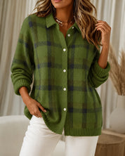 Dames Gebreid Vest – Geruit met Kraag en Knopen