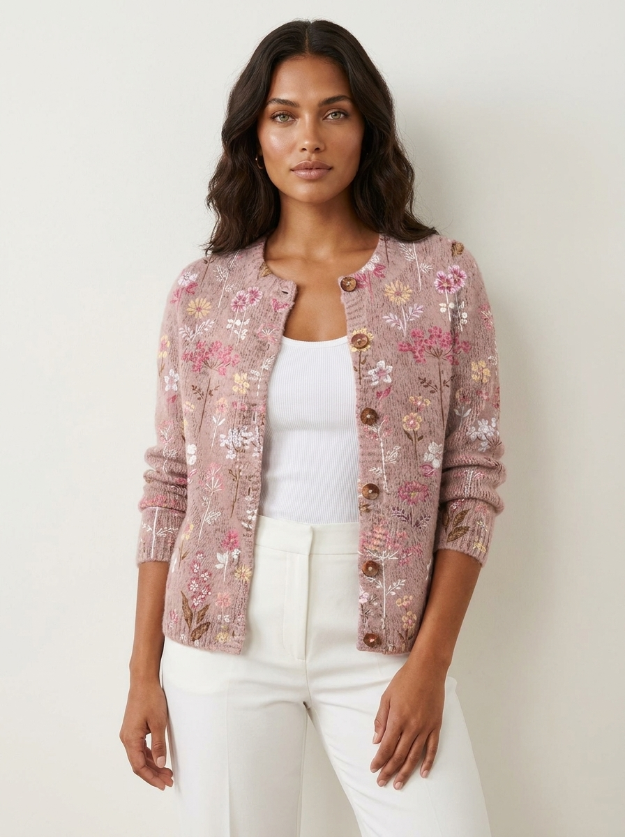 Dames Gebreid Vest – Kleurrijk Patroon met Knopen