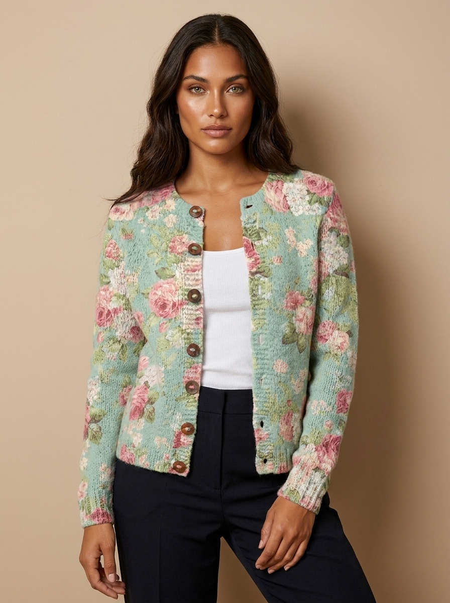 Dames Gebreid Vest – Kleurrijk Patroon met Knopen