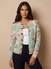 Dames Gebreid Vest – Kleurrijk Patroon met Knopen