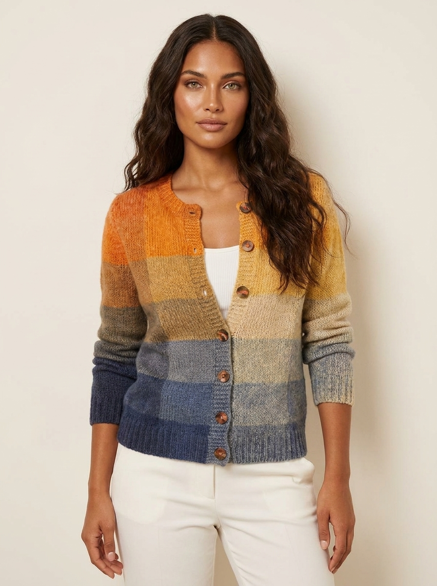 Dames Gebreid Vest – Kleurrijk Patroon met Knopen