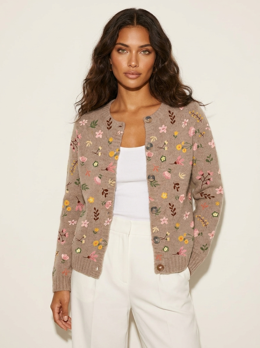 Dames Gebreid Vest – Kleurrijk Patroon met Knopen
