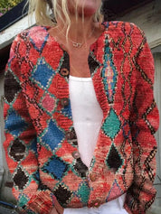 Dames Gebreid Vest – Kleurrijk Patroon met Knopen