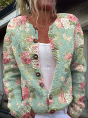 Dames Gebreid Vest – Kleurrijk Patroon met Knopen