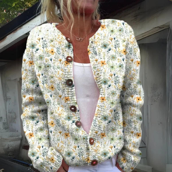 Dames Gebreid Vest – Kleurrijk Patroon met Knopen