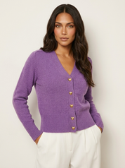Dames Gebreid Vest – V-Hals met Hartvormige Knopen Zwart / S - AIDA LENA