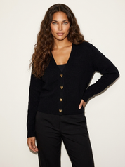 Dames Gebreid Vest – V-Hals met Hartvormige Knopen Zwart / S - AIDA LENA