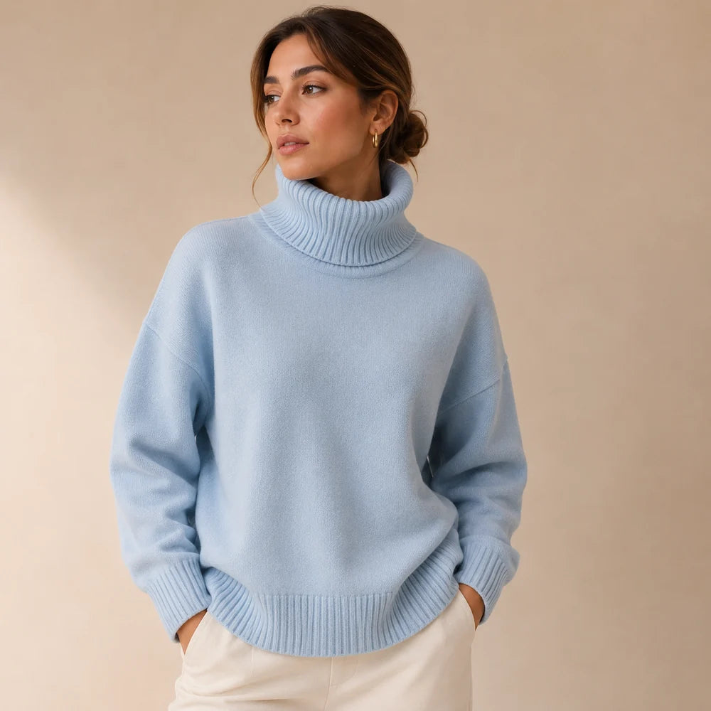 Dames Gebreide Coltrui – Losvallend met Lange Mouwen Blauw / S - AIDA LENA
