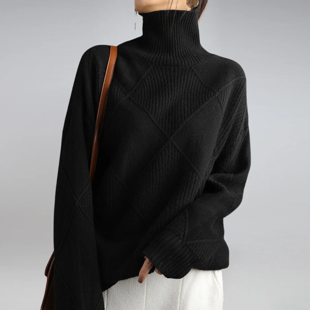 Dames Gebreide Coltrui – Ruitdetail met Lange Mouwen