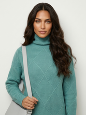 Dames Gebreide Coltrui – Ruitdetail met Lange Mouwen