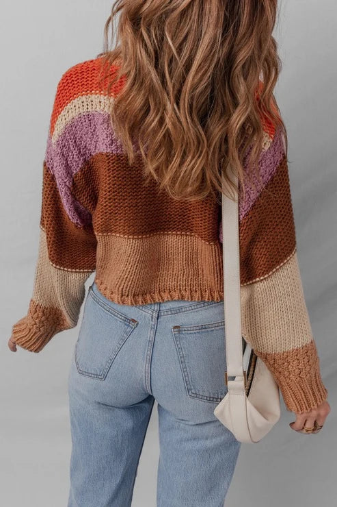 Dames Gebreide Trui – Gestreept Design met Ronde Hals S - AIDA LENA