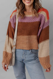 Dames Gebreide Trui – Gestreept Design met Ronde Hals S - AIDA LENA