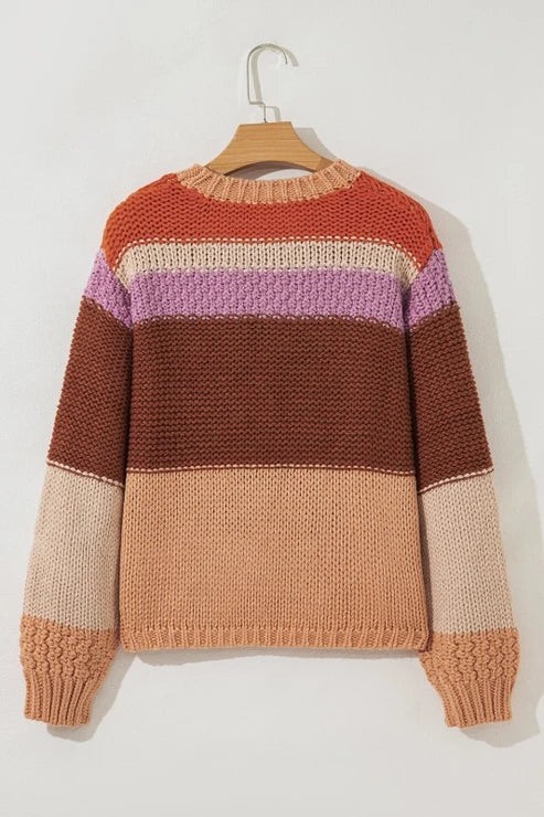 Dames Gebreide Trui – Gestreept Design met Ronde Hals S - AIDA LENA