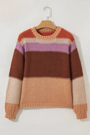 Dames Gebreide Trui – Gestreept Design met Ronde Hals S - AIDA LENA