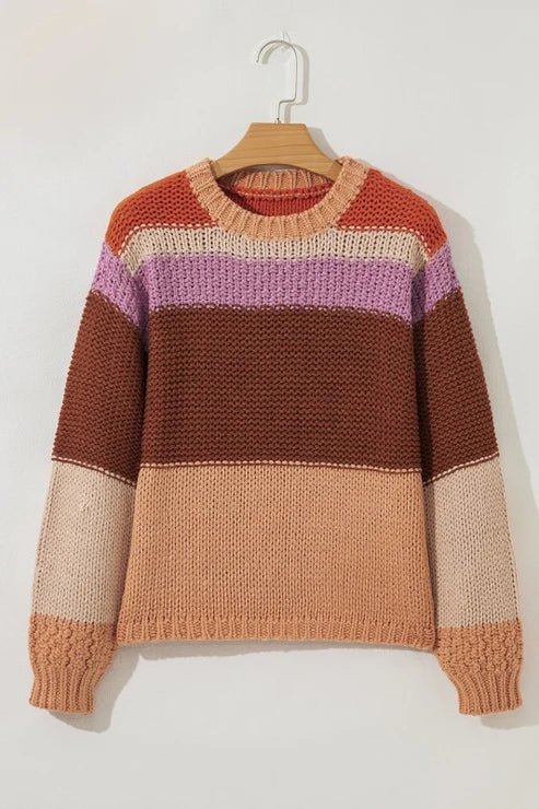 Dames Gebreide Trui – Gestreept Design met Ronde Hals S - AIDA LENA