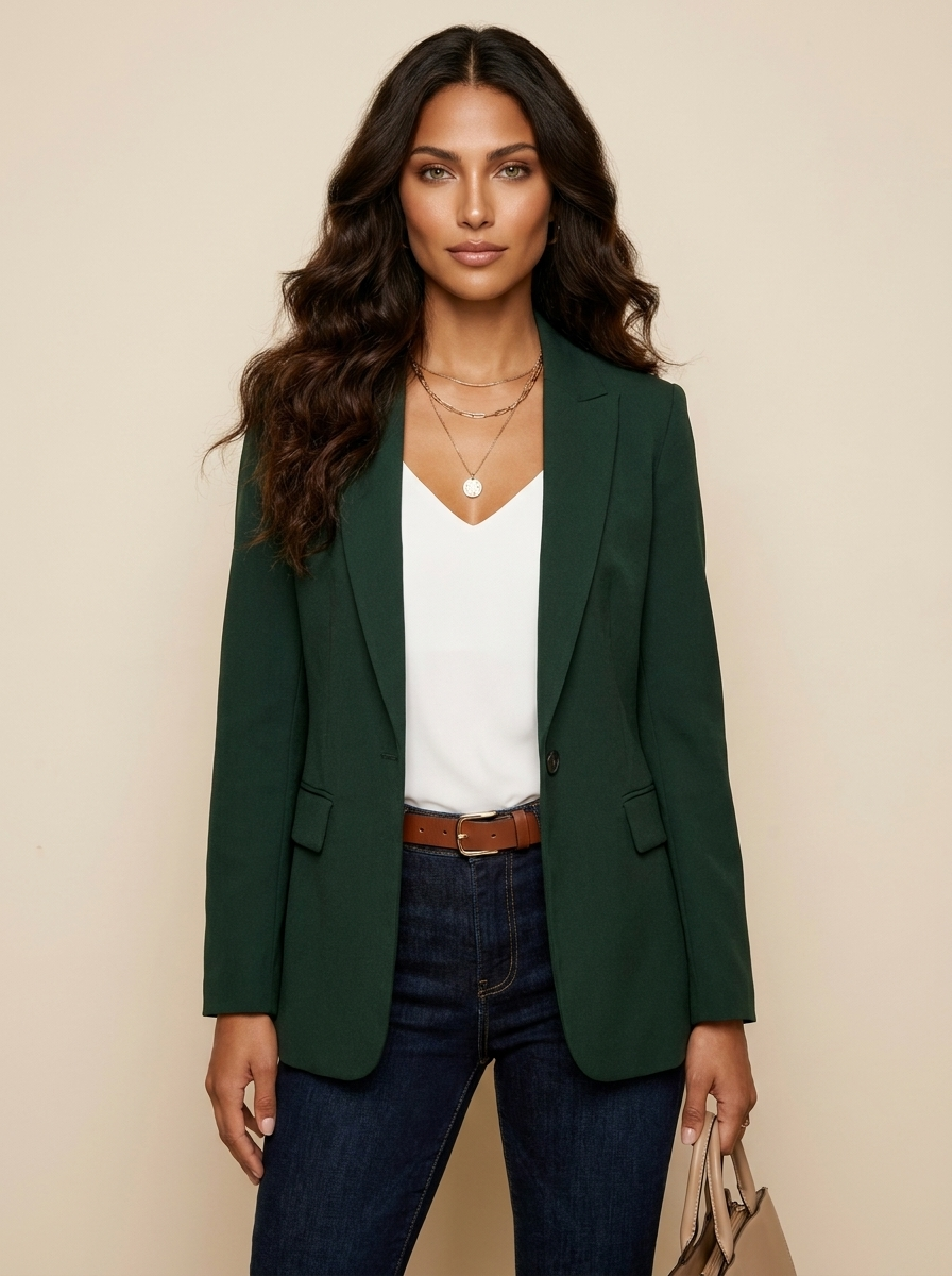 Dames Getailleerde Blazer – Effen Model met Lange Mouwen