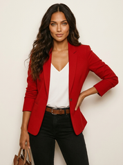 Dames Getailleerde Blazer – Effen Model met Lange Mouwen