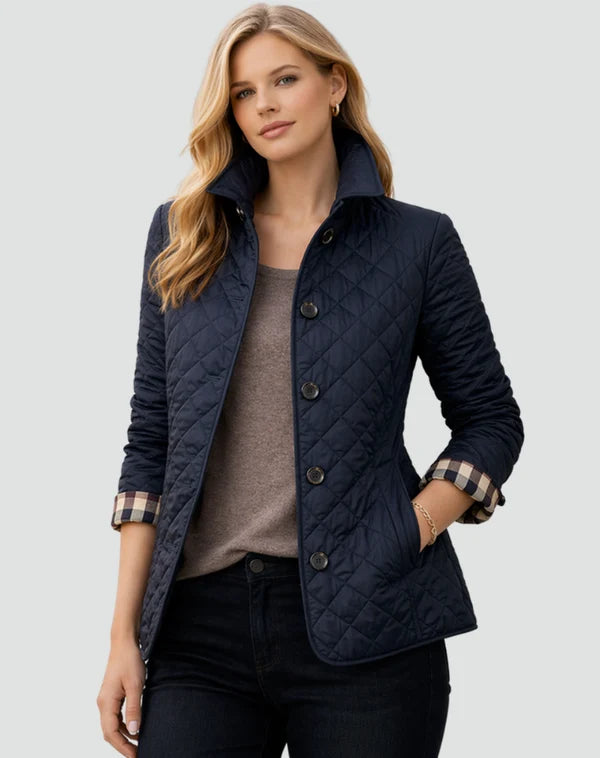 Dames Gewatteerde Jas – Getailleerd met Kraag en Knopen