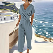 Dames Jumpsuit – Overslag V-Hals met Getailleerde Taille Abrikoos / S - AIDA LENA