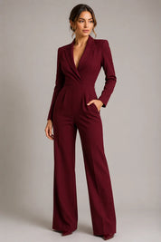 Dames Jumpsuit met V-Hals – Getailleerd met Wijde Pijpen Groen / XS - AIDA LENA