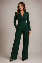 Dames Jumpsuit met V-Hals – Getailleerd met Wijde Pijpen Groen / XS - AIDA LENA