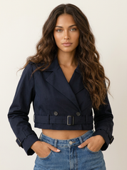 Dames Korte Trenchcoat – Getailleerd met Ceintuur en Knopen
