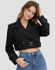 Dames Korte Trenchcoat – Getailleerd met Ceintuur en Knopen