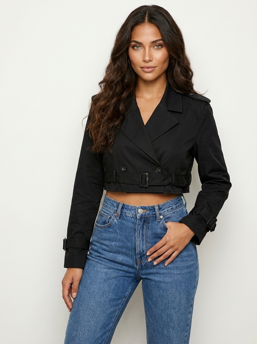Dames Korte Trenchcoat – Getailleerd met Ceintuur en Knopen