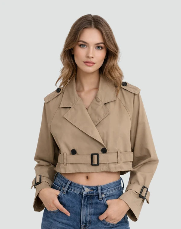 Dames Korte Trenchcoat – Getailleerd met Ceintuur en Knopen