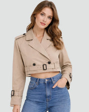 Dames Korte Trenchcoat – Getailleerd met Ceintuur en Knopen