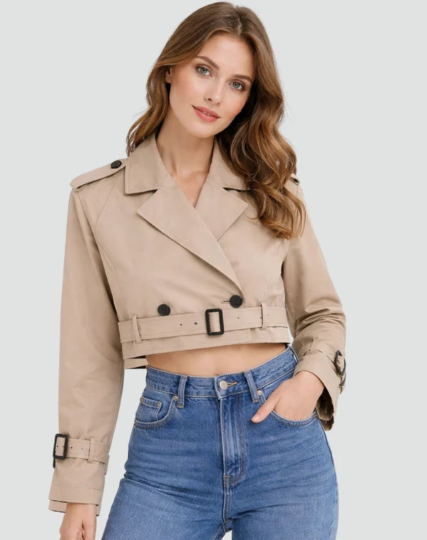 Dames Korte Trenchcoat – Getailleerd met Ceintuur en Knopen