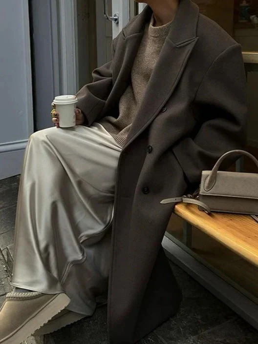 Dames Lange Jas – Oversized Model met Dubbele Knoopsluiting