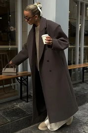 Dames Lange Jas – Oversized Model met Dubbele Knoopsluiting