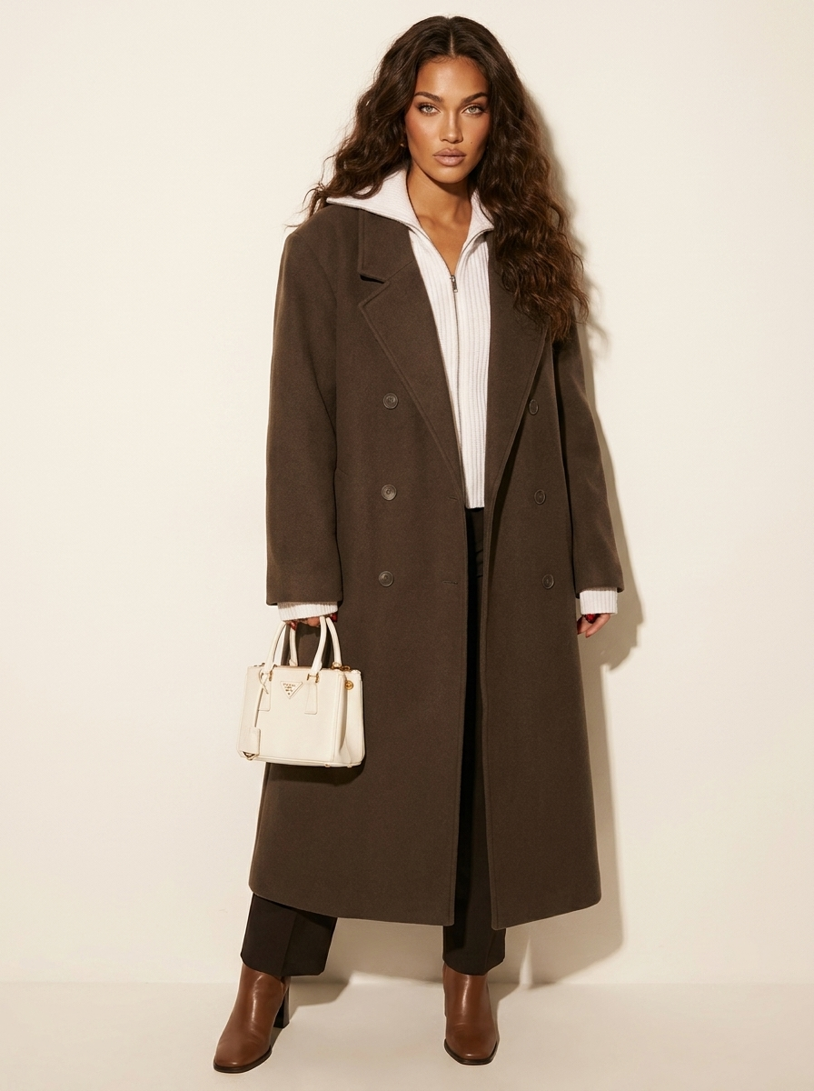 Dames Lange Jas – Oversized Model met Dubbele Knoopsluiting