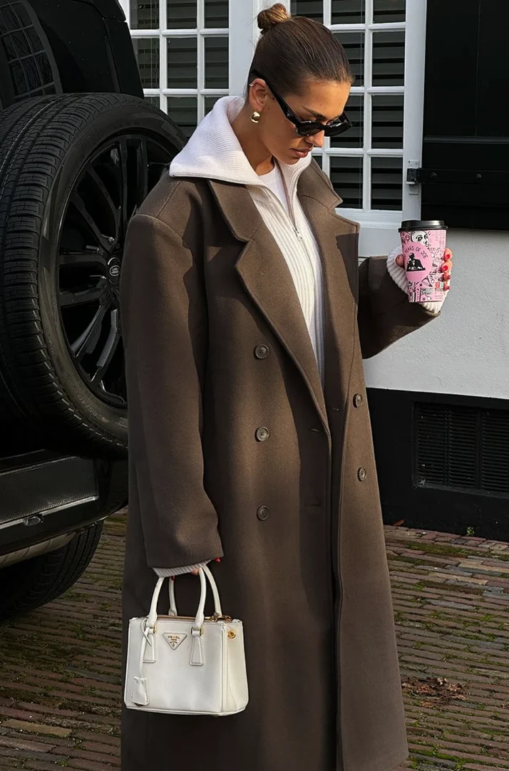 Dames Lange Jas – Oversized Model met Dubbele Knoopsluiting