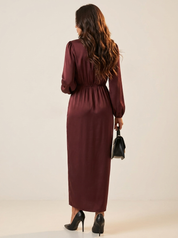 Dames Lange Jurk – V-Hals met Lange Mouwen en Taille