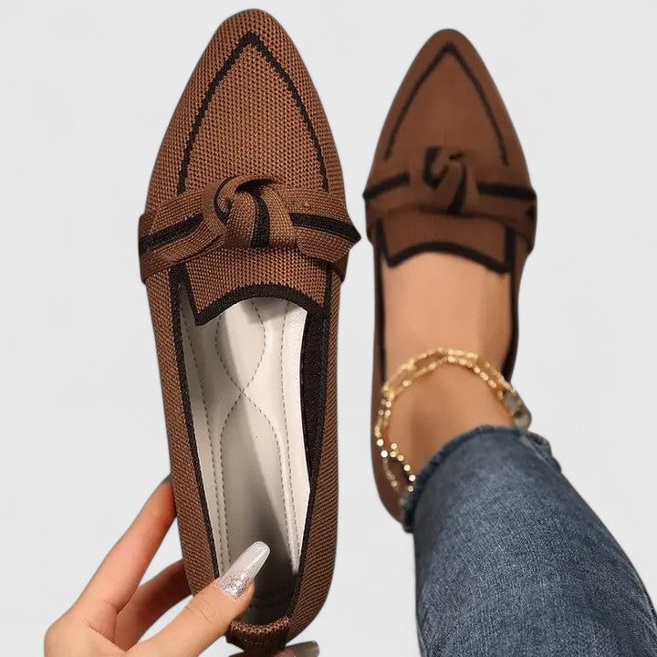 Dames Loafers – Gebreid Model met Strikdetail Khaki / 36 - AIDA LENA
