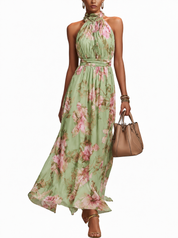 Floral print halter maxi dress - Rosalie
