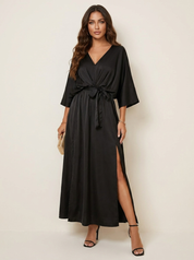 Elegant maxi dress with tie belt - Isabella